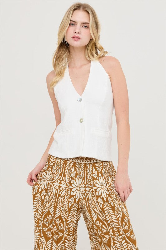 Halter top botones delanteros- Blanco