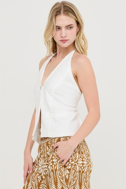 Halter top botones delanteros- Blanco