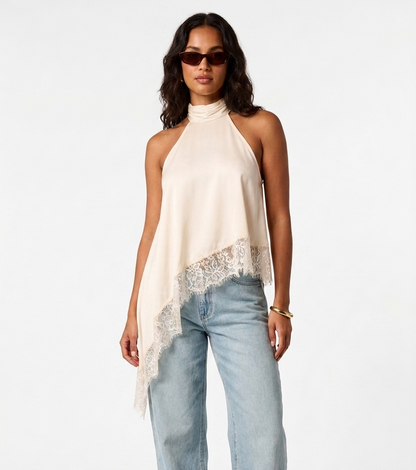 Blusa asimétrica randa - Beige