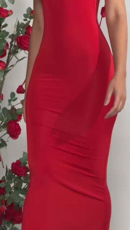 Penelope Red Dress Flores